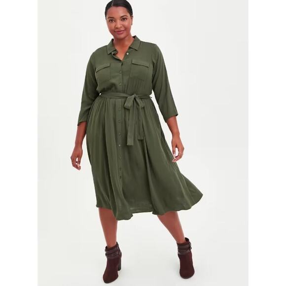 Torrid Brown Lenny 3/4 Sleeve Midi Belted Dress Size 1/1X 14/16 NWT Boho stretch - Picture 10 of 12